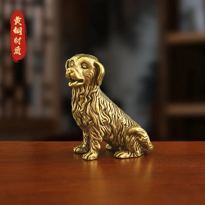 Golden Retriever figurine, a creative and unique zodiac dog ornament, vintage-style antique copper, suitable for home, offic
