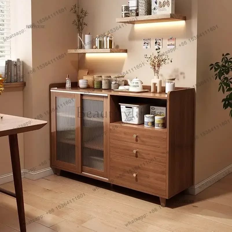 LSNordic Solid Wood Living Room Storage Cabinet Light Luxury Sideboard Door Cupboard Coffee Tea Corner Display Furniture Modern
