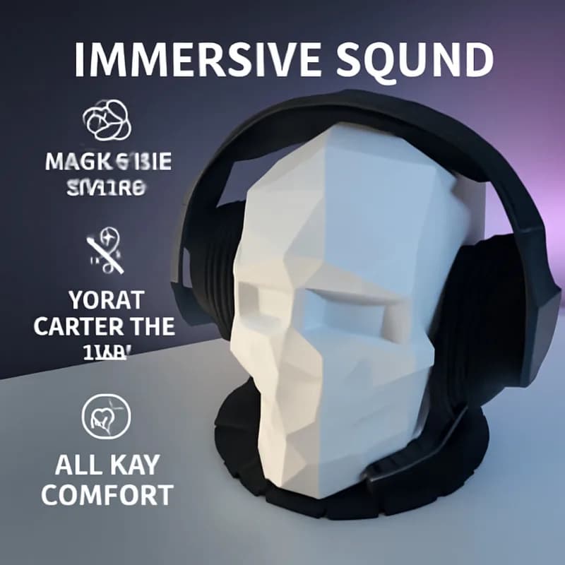 Skull Character Headset Holder Game Head Models Action Figure Toys 3D Printed Headphone Stand Computer Home Desktop Ornament