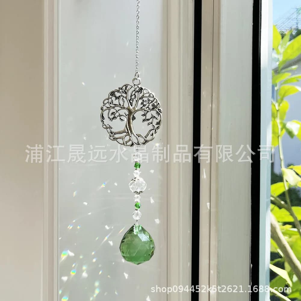 WW Vintage Round Christmas Tree Ornaments Vintage Tree of Life Crystal Sun Catcher Wind Chimes