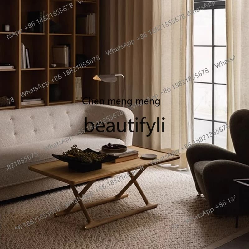 178North American black walnut folding square coffee table low table all solid wood tea table red oak living room