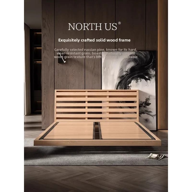 Italian light luxury minimalist leather first layer cowhide high box storage double bed suspended 1.8 meters master bedroom