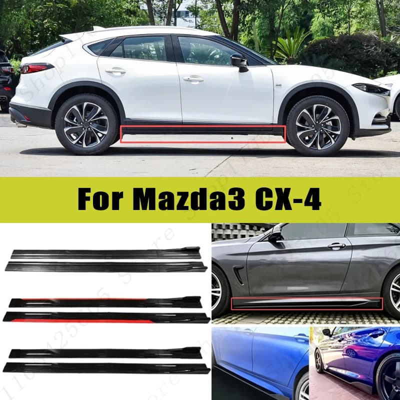 For Mazda3 CX-4 Racing Sport Side Skirts 2.0/2.2M 86.6" ABS Splitters Extended Lip Body Kit Bumper Modified Parts 8Pcs