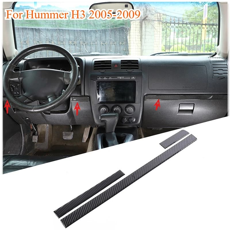 Fit For Hummer H3 2005-2009 Soft Carbon Fiber Car Center Dashboard Both Sides Decorative Strips Sticker Interior Car Accessories