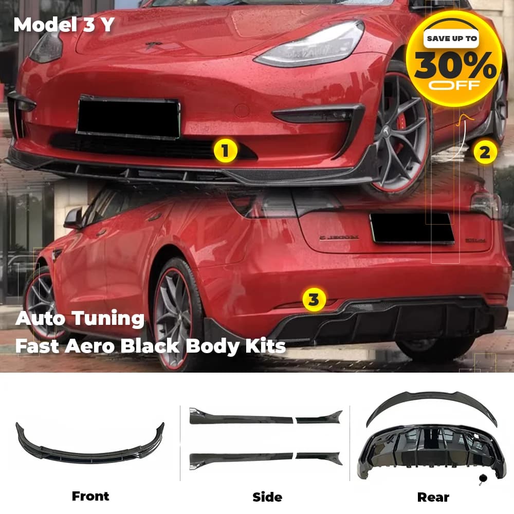 Fast Aero Tesla Body Kits For Model 3 Y 2017- 2023 Tunning Glossy Carbon Front Bumper Lip Rear Diffuser Spoiler Side skirt Parts