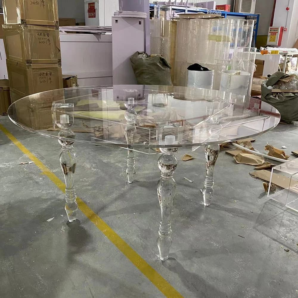 Modern Clear Acrylic Round Coffee Table Metal Dining Table Set 4 Chairs For Events Party