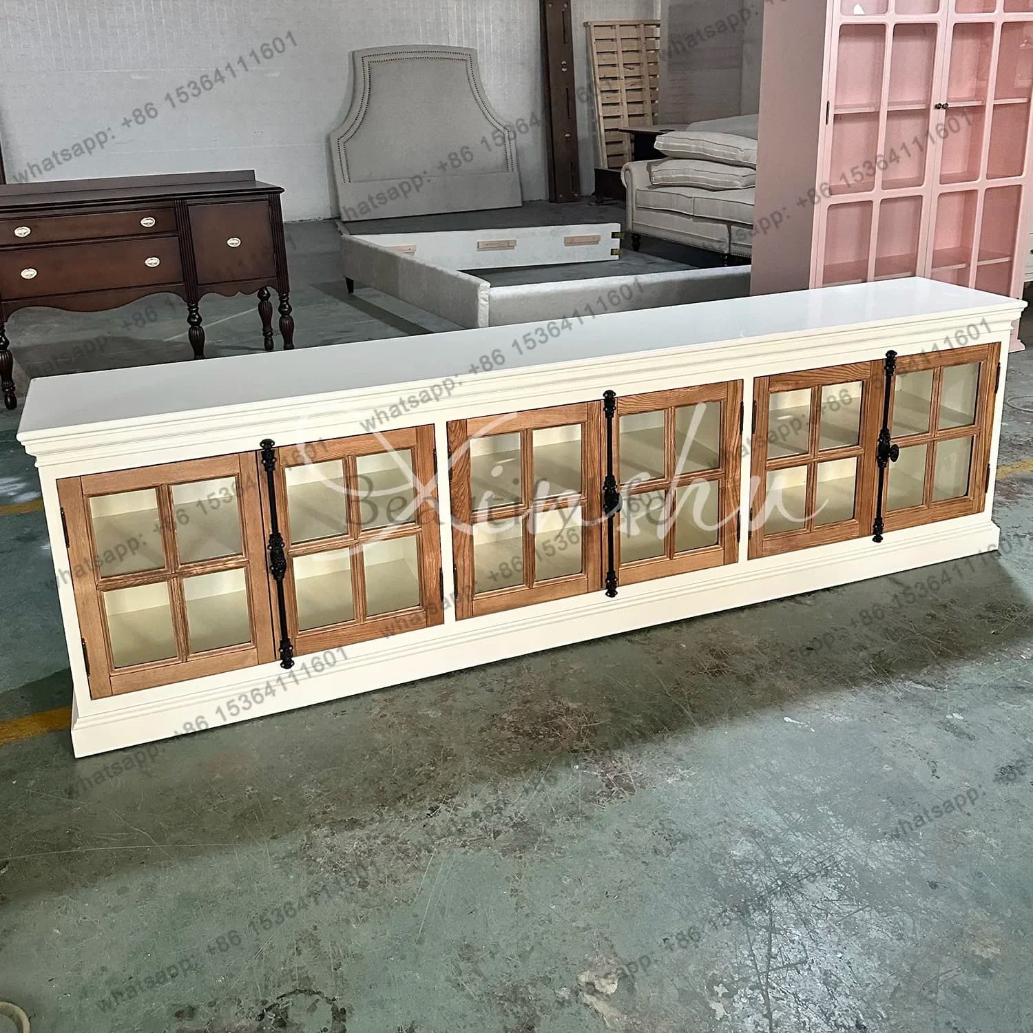 12American retro solid wood TV cabinet household living room floor storage Nanyang wind contrasting color TV cabinet