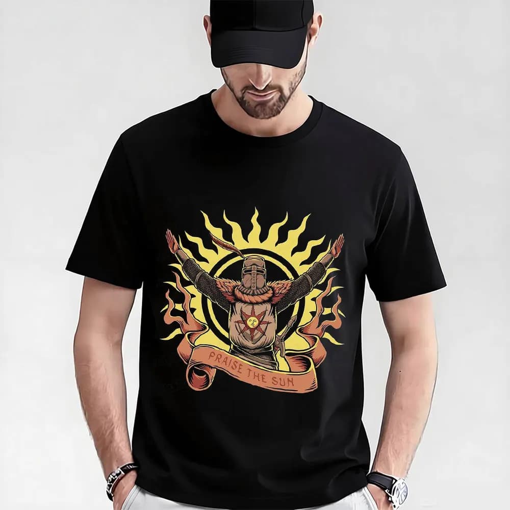 Dark Souls Praise the sun Gift T-shirt 0604 The Knight Solaire Graphic clothes Short Sleeve Retro Game Tee US Size Tops S-6XL