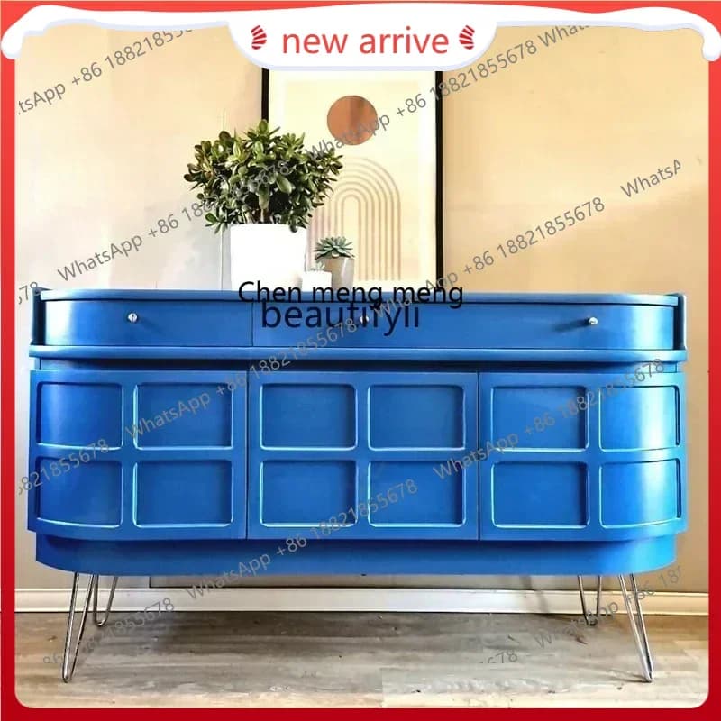 SS new style French entrance American decorative cabinet Sky blue semi-circular arc side cabinetss 7486