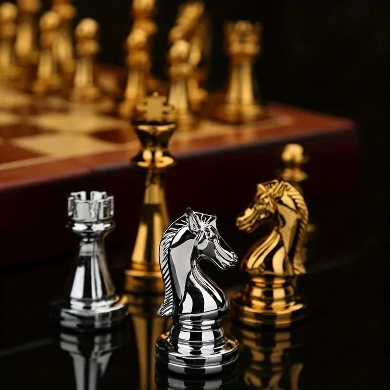 39cm Solid Wood Chess Set Weighted Zinc Alloy Pieces Foldable for Easy Storage Halloween Thanksgiving Holiday Gift Idea