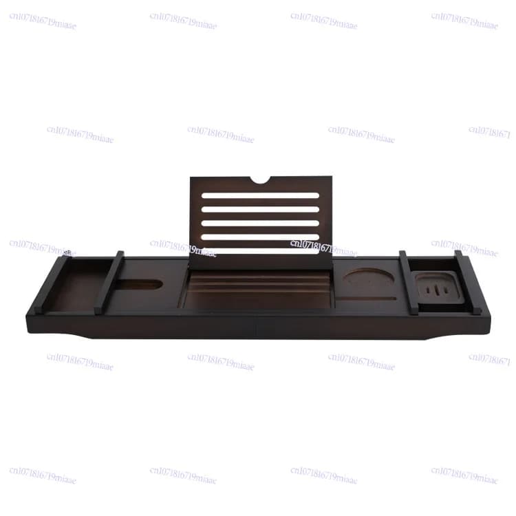 Bamboo and wood retractable bathtub rack with towel rack, flat bracket, soap box, bathtub tray available in a variety of colors