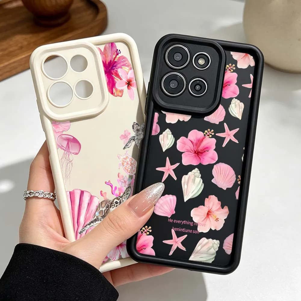 Pink Hibiscus Flower Pattern Silicone Case For Motorola Moto G86 G85 G75 G56 G06 Edge 70 60 50 Fusion Soft Phone Case