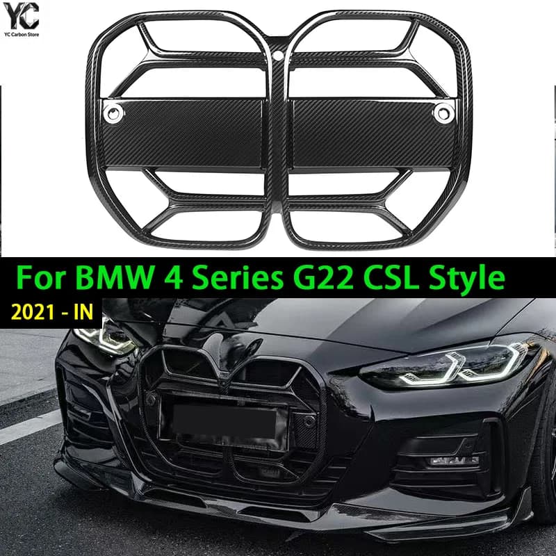 For BMW 4 Series G22 G23 2021-IN Car Accessories Glossy Real Dry Carbon Fiber Front Bumper Kidney Grille Without ACC