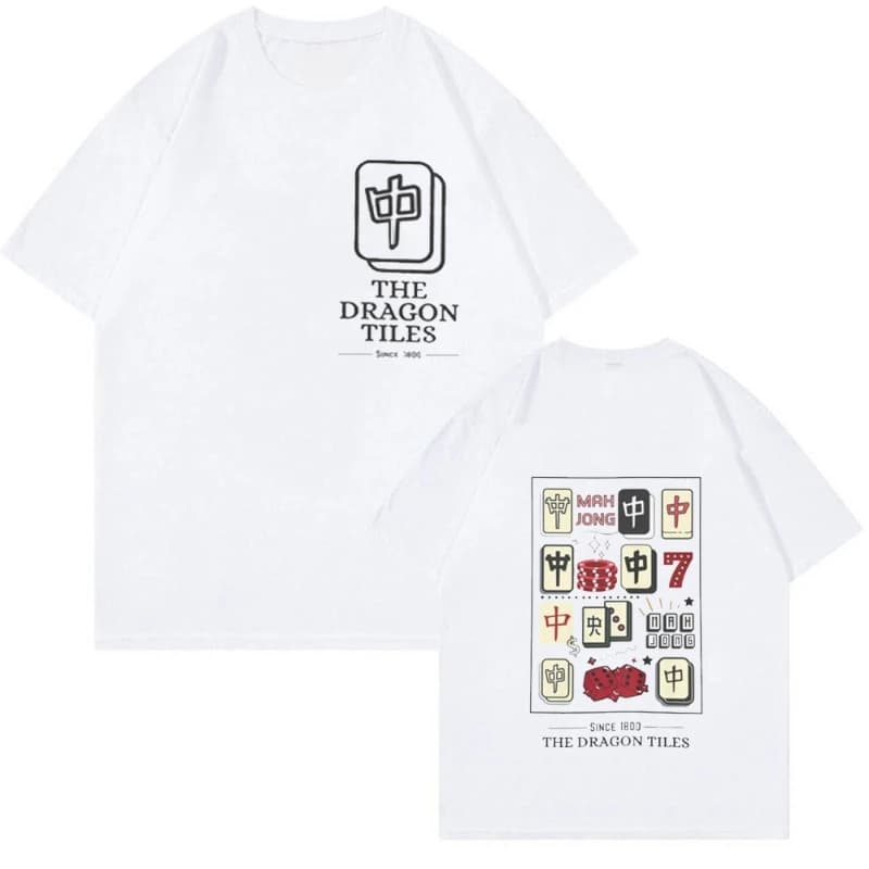 Mahjong Dragon Tiles Crewneck Unisex T-shirt Mahjong Lover Gift Printed T-shirt Tops High Quality Cotton Regular Short Sleeve