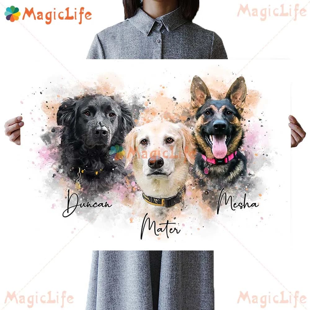Custom 3 Pets Animals Cats Dogs Poster Prints Wall Art Canvas Painting Wall Pictures For Living Room Decor Posters Unframed