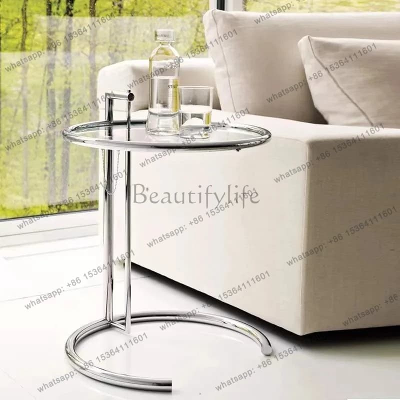 Internet Celebrity INS Transparent Glass Living Room Sofa Side Table Home Round Stainless Steel Vintage Adjustable Side Table