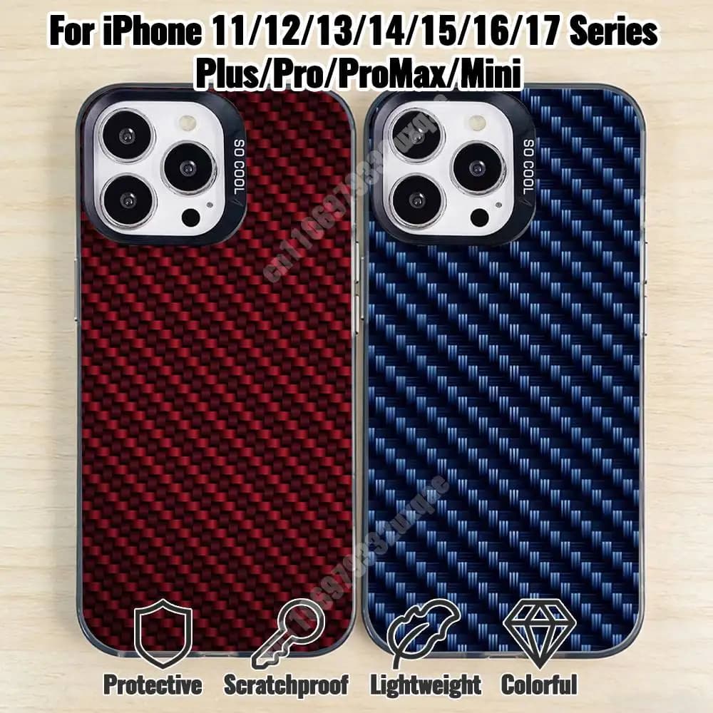 Industrial Carbon Fiber Pattern Phone Case for iPhone 17 16 15 14 13 12 11 Pro Plus Max Mini X XS Silicone Hard Cover