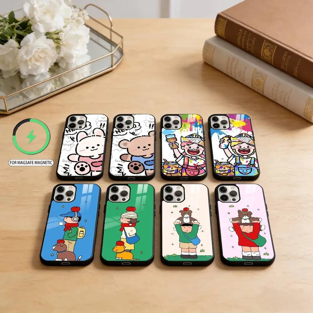 Cute Cartoon Couple  Magnetic For Magsafe Wireless Charging Phone Case For iPhone17,16,15,14,13,12,11 Plus,Pro Max