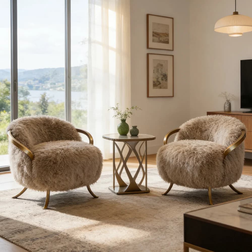 #Luxury Designer Modern Sofa Chair Stainless Steel White Wool Armchair Bedroom Living Room Hotel Apartment Accent Chair