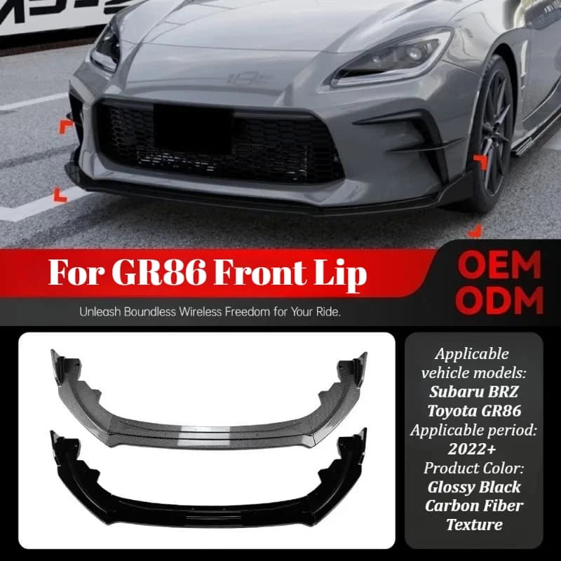 For Subaru BRZ Toyota GR86 2022+ Front Lip Splitter Bumper Spoiler Body Kit Custom Fit Exterior Styling Modification Upgrade