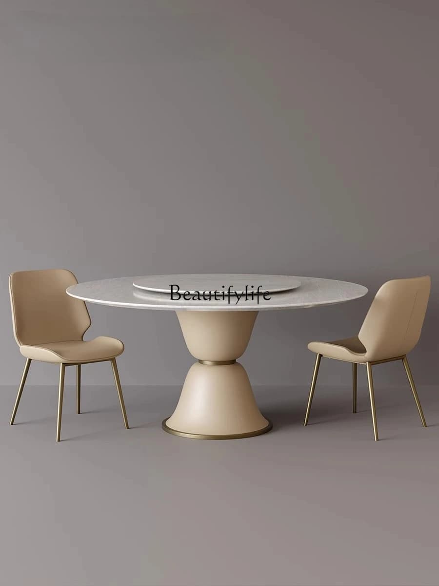 02 Natural marble dining table Modern simple light luxury cream style creative round dining table