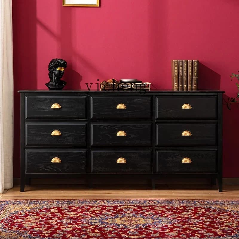 W5.14 simple modern home retro solid wood chest bedroom storage bedside cabinet