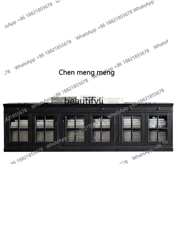 ] American Black TV Cabinet/Small Apartment French Storage/Living Room Storage Cabinet/