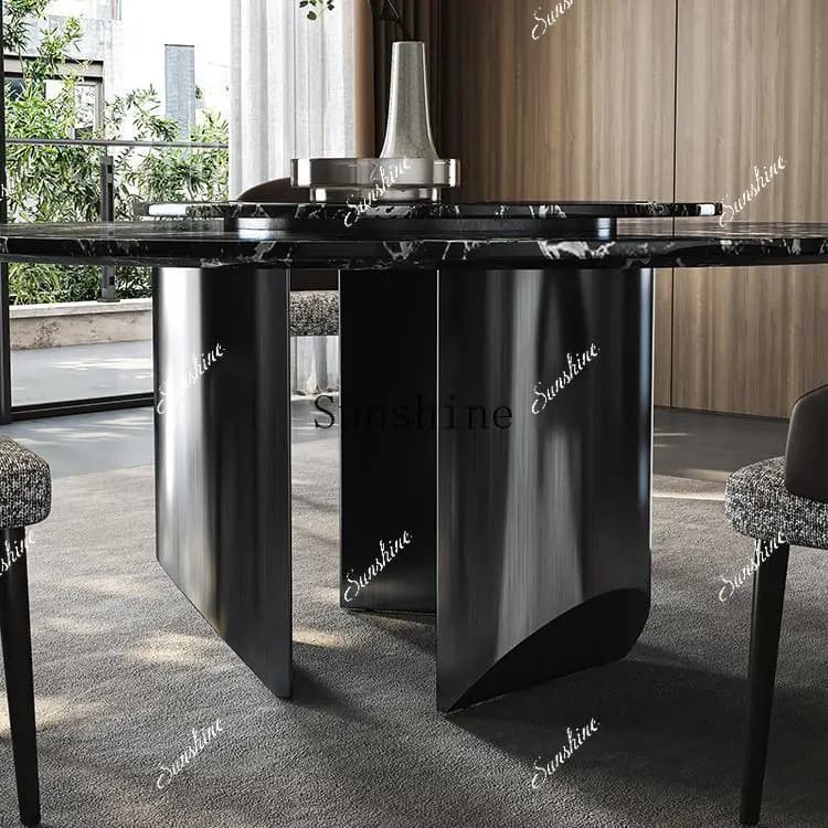 Italian light luxury high-end villa natural marble dining table with turntable  FT