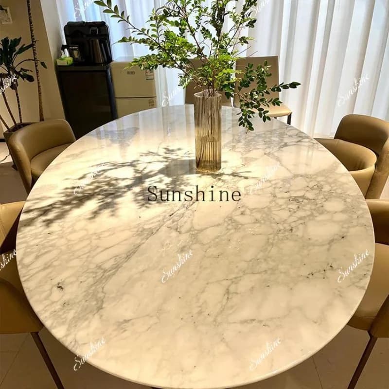 Natural large flower white luxury stone modern simple Italian oval design high-end dining table  FT