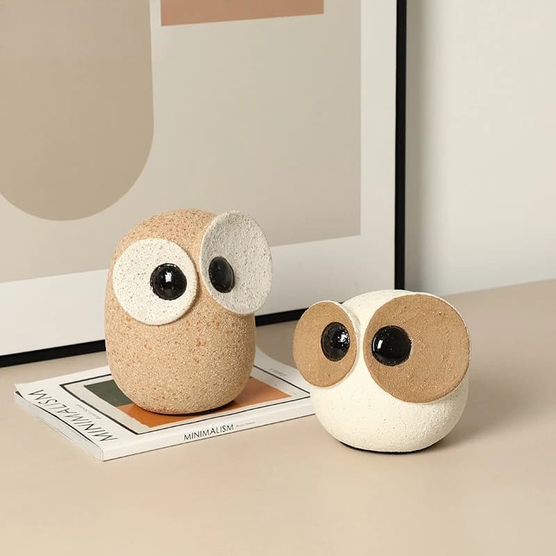 Modern wabi-sabi abstract cartoon owl ceramic ornaments showroom TV cabinet, creative home decoration