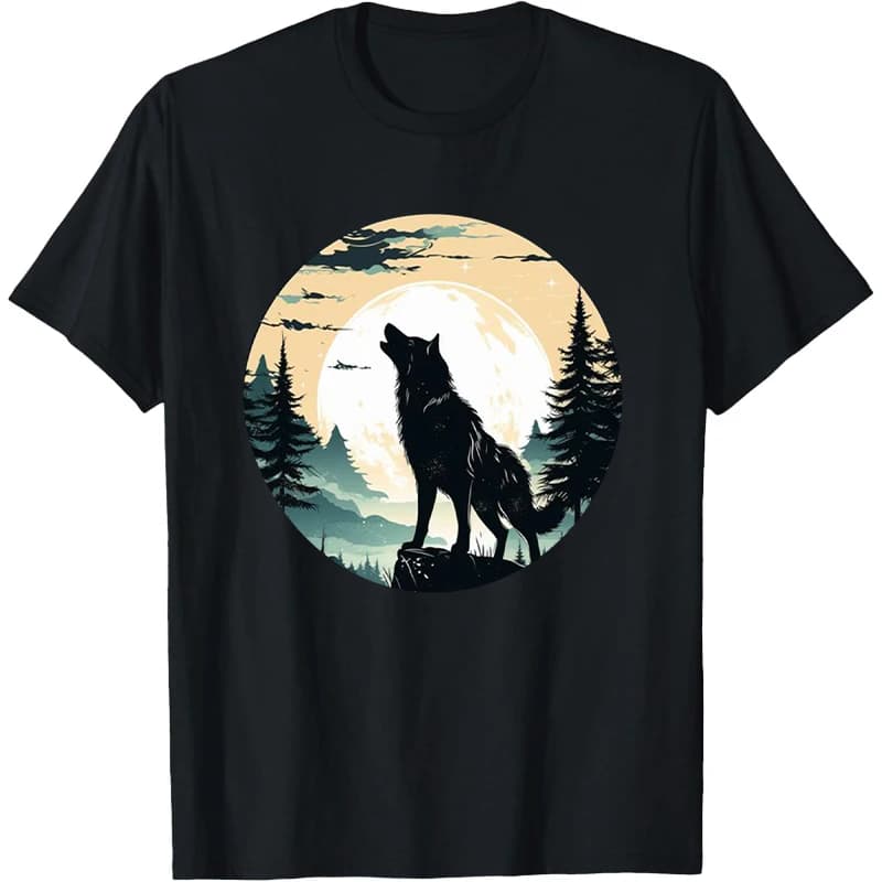 Funny Wild Wolf Nature Shirt Men Ropa De Hombre Man Clothes Vintage Graphic T Shirts С Принтом Fashion Wild Nature Pattern