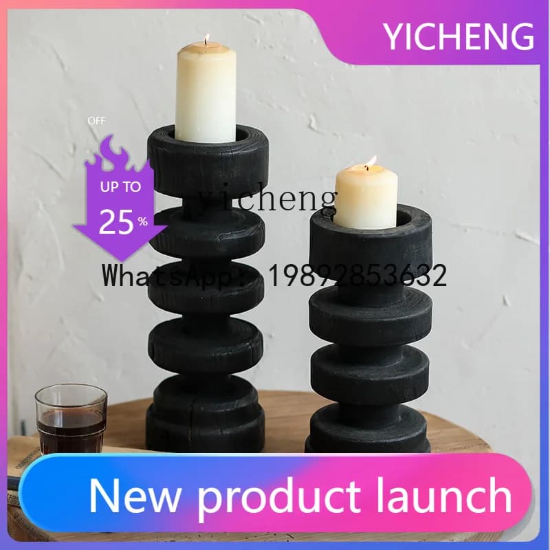 x1 Wabi-Sabi Style Solid Wood Candle Holder Vintage Home Decor Living Room Entrance Display