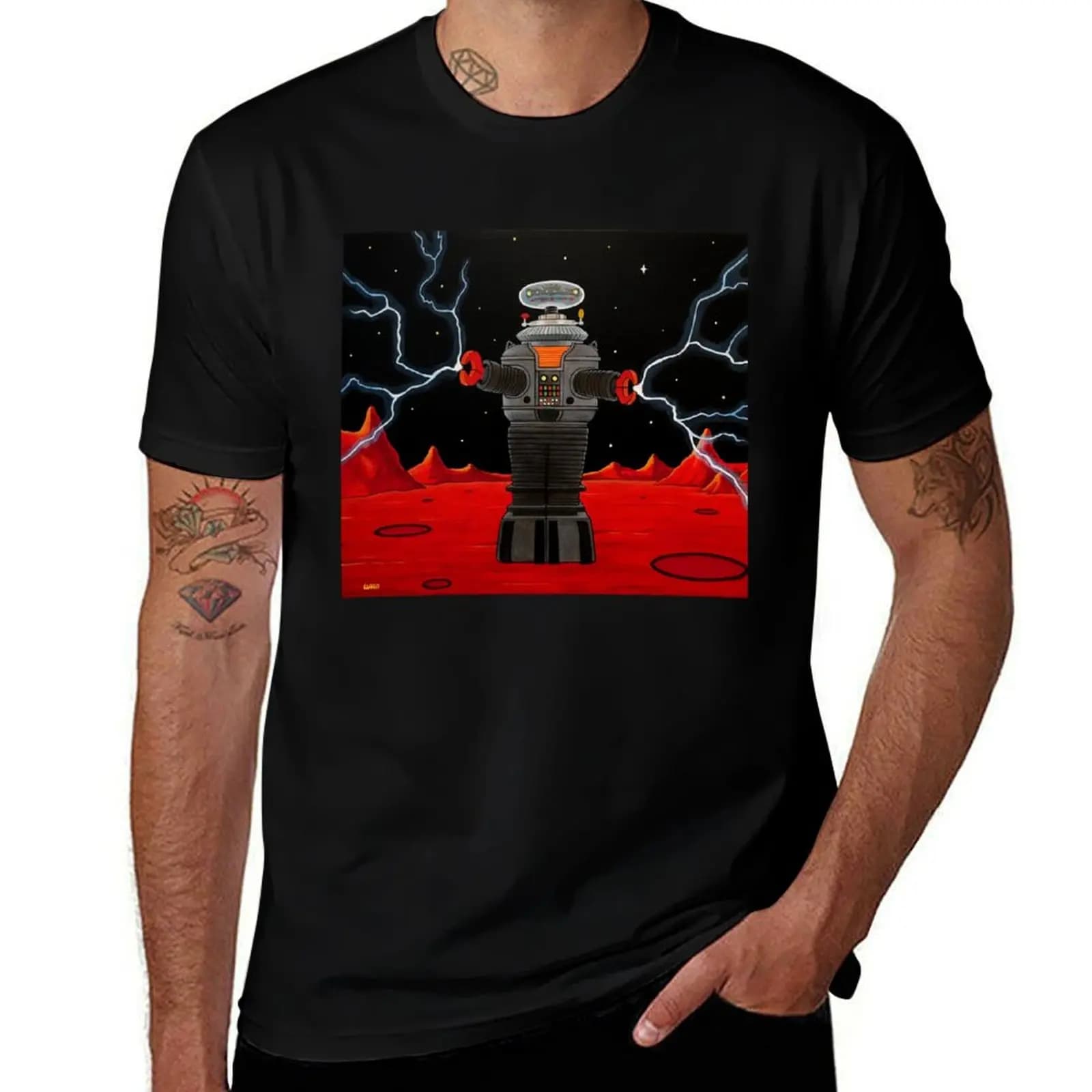 DANGER DANGER LOST IN SPACE ROBOT T-Shirt Soft Casual Short Sleeve Cotton Tee T-Shirt