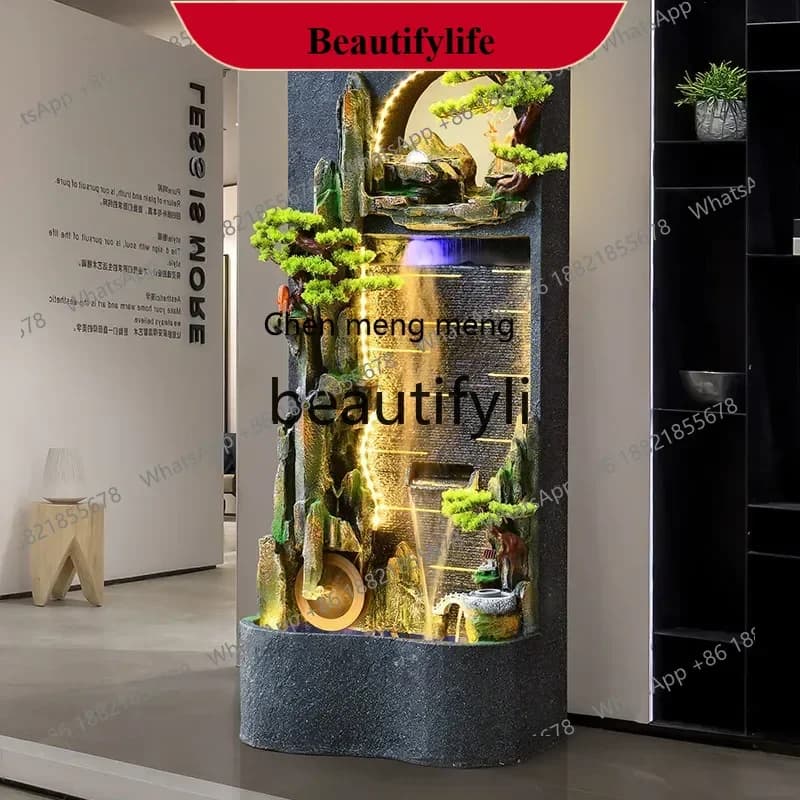 D178  Water curtain wall, living room, running water screen, rockery fountain, landscape courtyard, lucky feng shui wheel orname