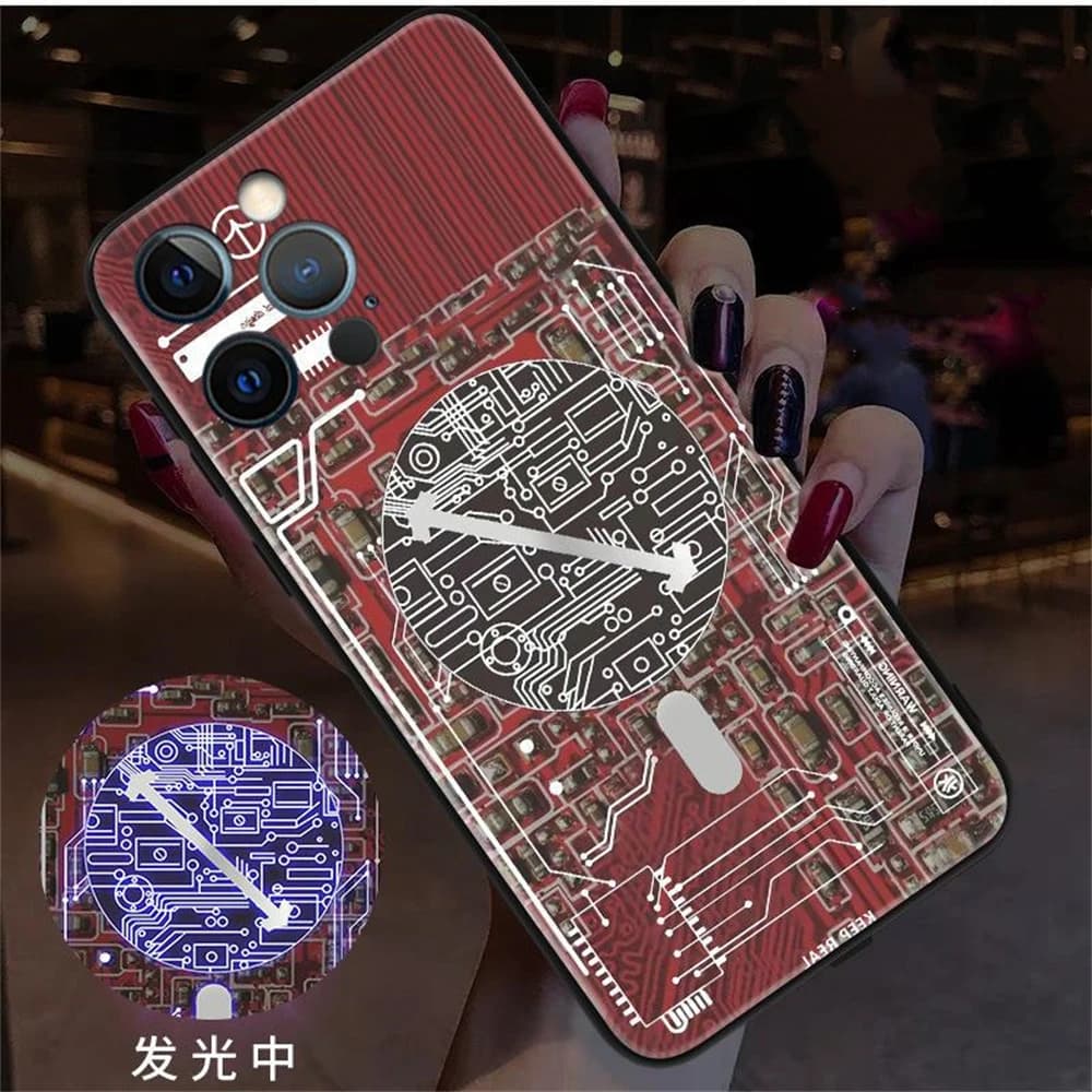Mechanical Circuit Board Smart LED Light Glow Tempered Glass Phone Case For VIVO X70 X80 X90 X100 X200 Pro Plus IQOO 12 11 10