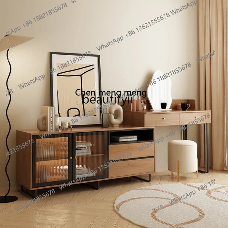 Light Luxury Creative Japanese Style Dresser Chest of Drawers Integrated Bedroom Modern Minimalist Solid Wood Retractable
