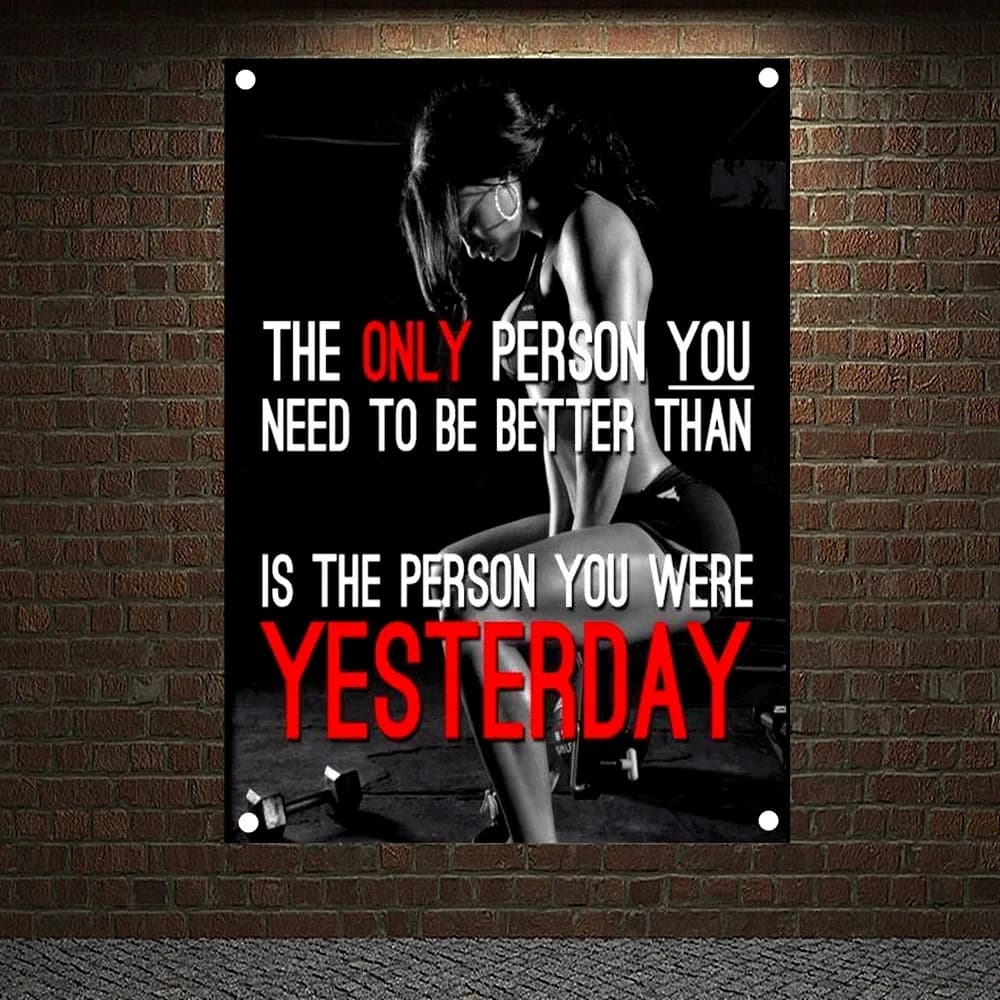 YESTERDAY Motivational Workout Painting Yoga bodybuilding Fitness Banners Flags Wall Art Gym Decor Canvas Hanging Pictures Mural