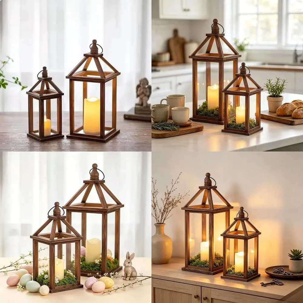 Retro Wooden Lantern Candle Holder Rustic Wood Frame Candlestick Wedding Party Living Room Patio Tabletop Home Decoration