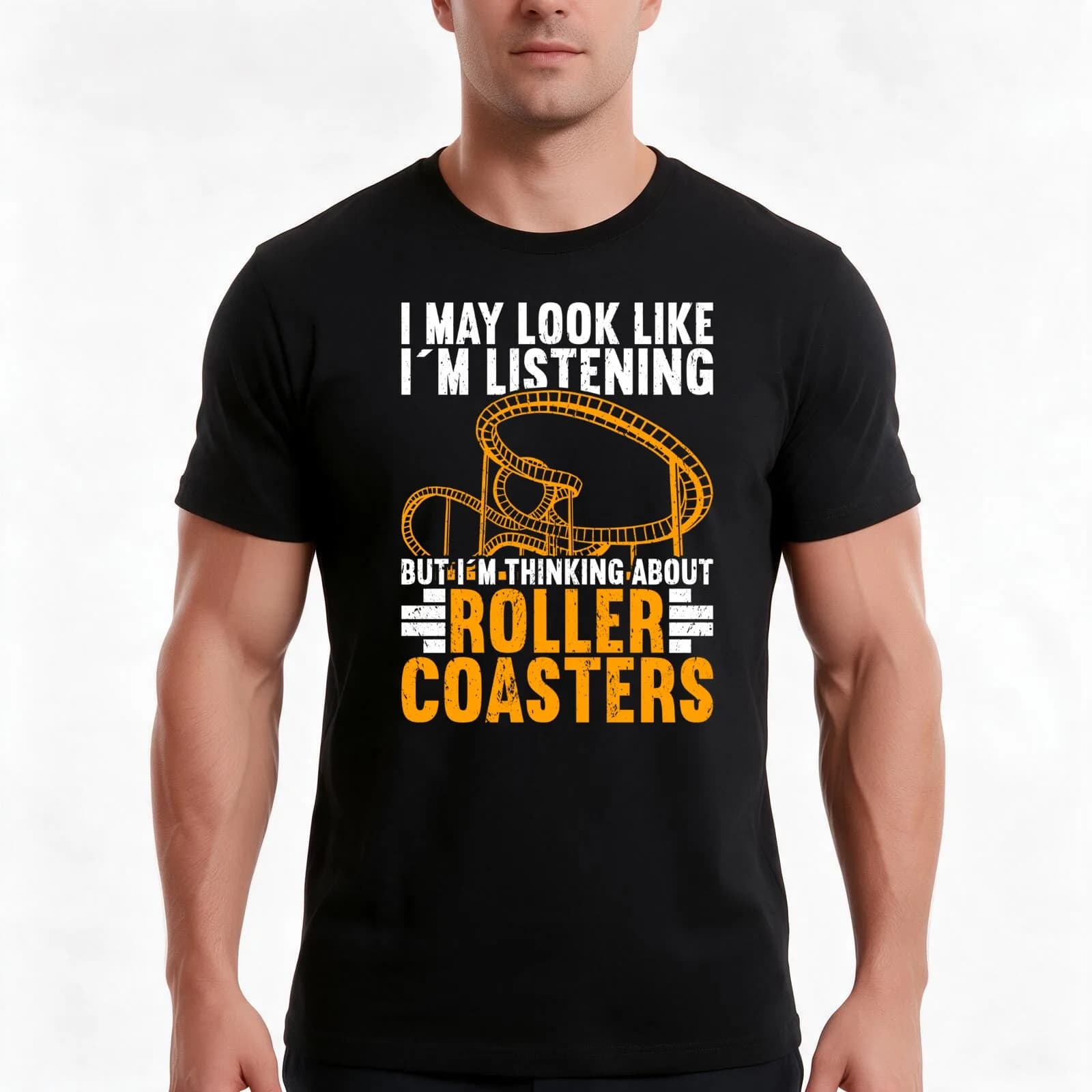 Roller Coaster Listening Rollercoaster T-Shirt, Summer Casual Cotton Tee, Oversized Streetwear Tops, Vintage Graphic Print