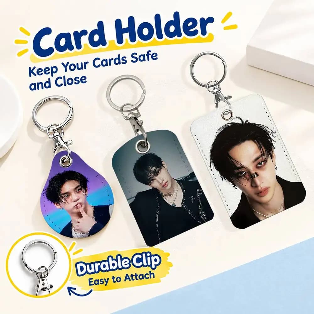 FOR Stray Kids Bang Chan Keychain Card Holder Leather Keeps ID Cash Keys Cards Ready for Work School Travel Daily Errands