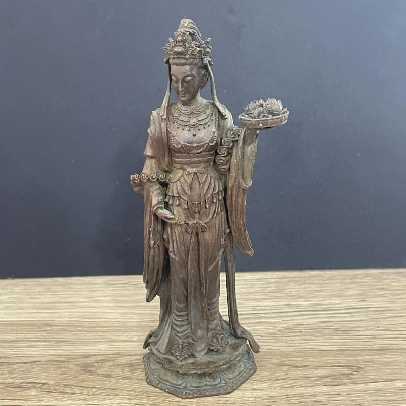 Antique Bronze Guanyin Bodhisattva Creative Home Garden Living Room Entrance Decoration Miniature Worship Statue Crafts Gifts