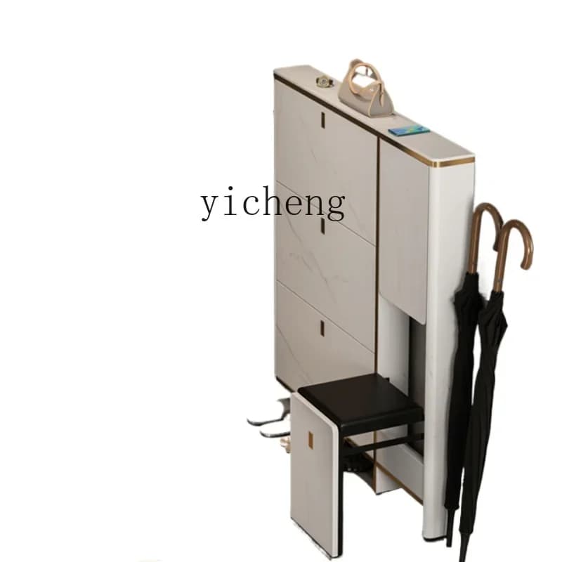 ZZZXL ultra-thin shoe cabinet, coat rack, seat and stool integrated solid wood 12cm tipping bucket storage
