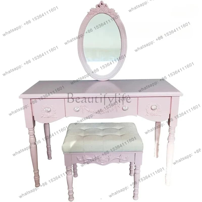 Girls Wood Modern Vanity Table Storage Mirror Drawers Luxury Bedroom Dressers Space Saving Penteadeira Quarto Furniture