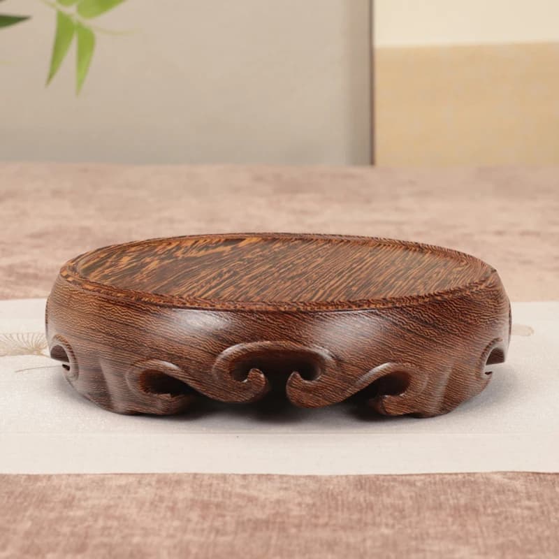 Chinese Solid Wood round Base Display Stand for Fish Tank Porcelain Teapots Buddha Figurines Valuable Craft Showcase