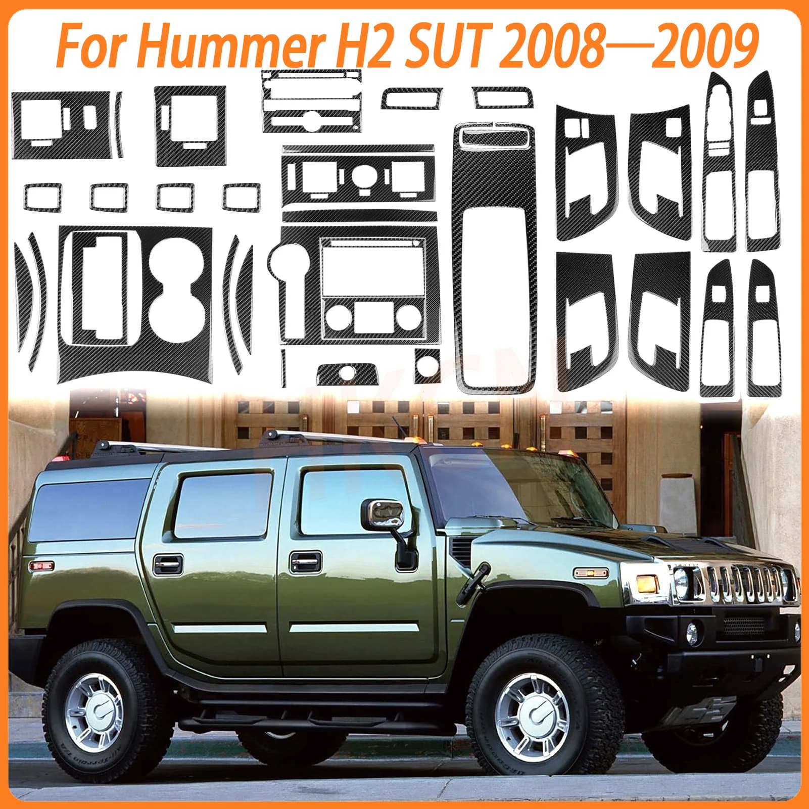 Carbon Fiber Sticker For Hummer H2 SUT 2008 2009 Accessories Center Armrest Pad Console Gear Shift Panel Dashboard Air Vent Trim