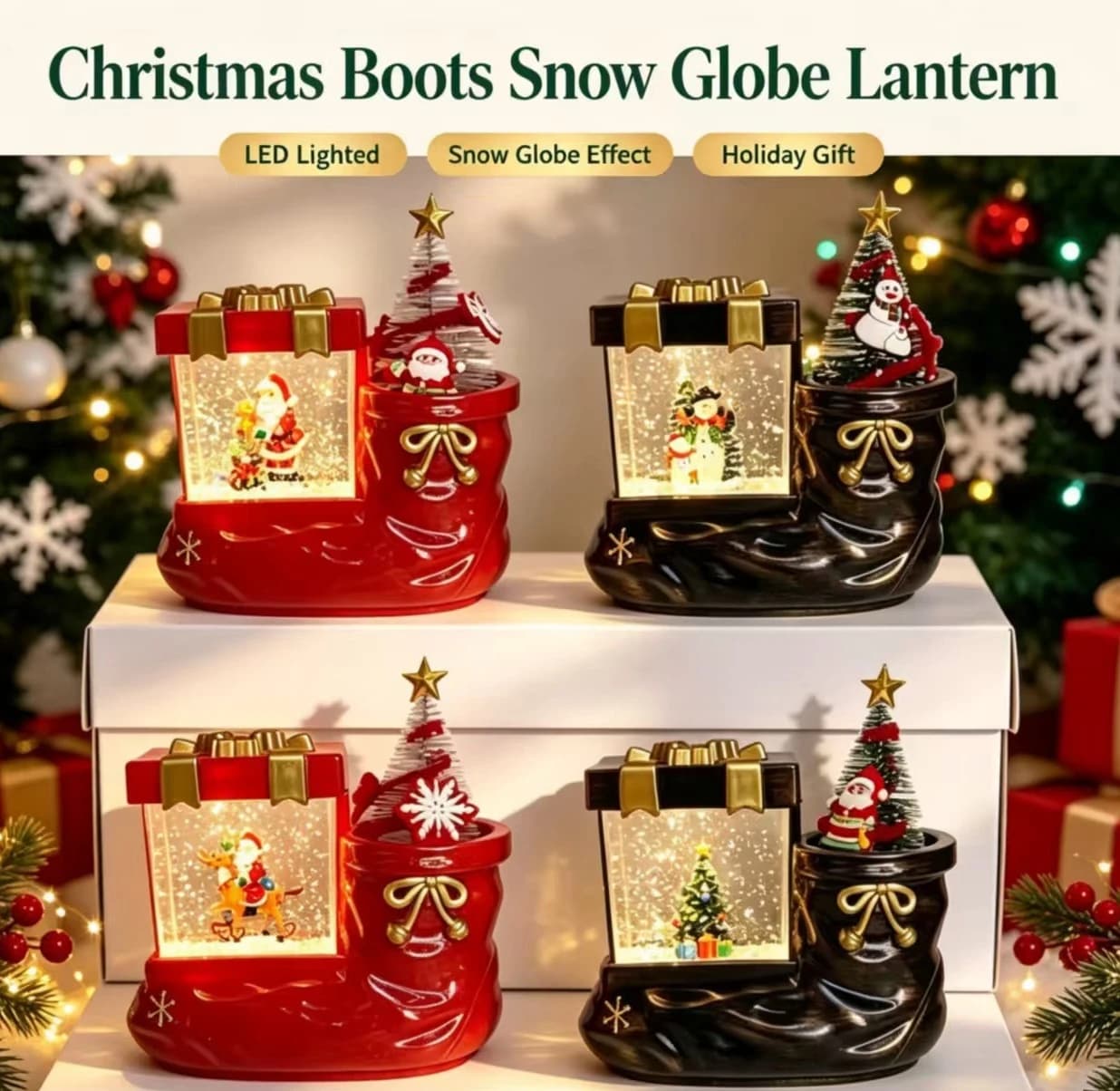 New Christmas Boots with Snowflakes and Lights Creative Christmas Gift Decorations