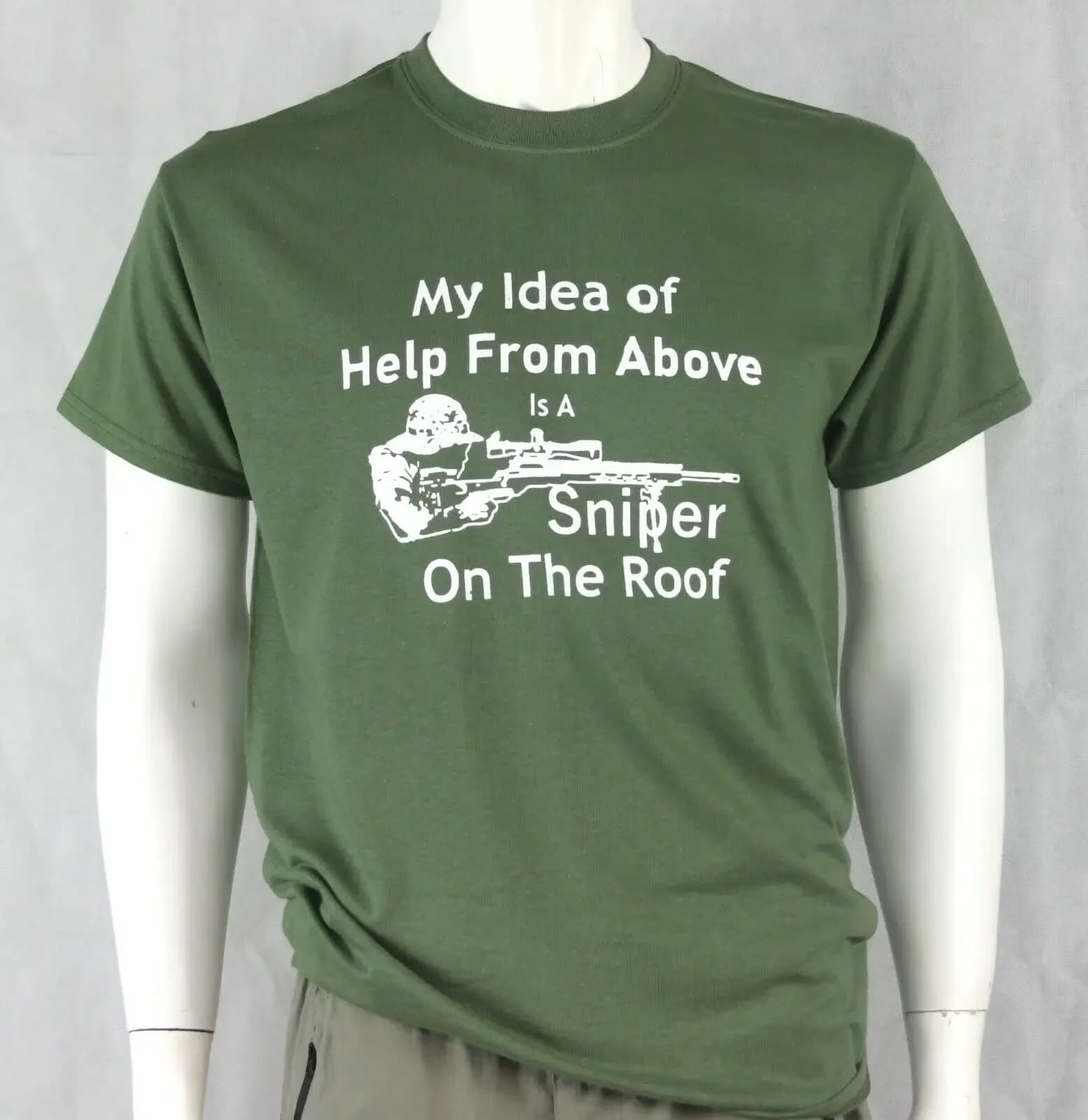 Sniper on the Roof Screenprint T-shirt Army Green 100% Cotton Military Humour Tshirt S-3XL Mens T Shirt Vintage O-Neck tees