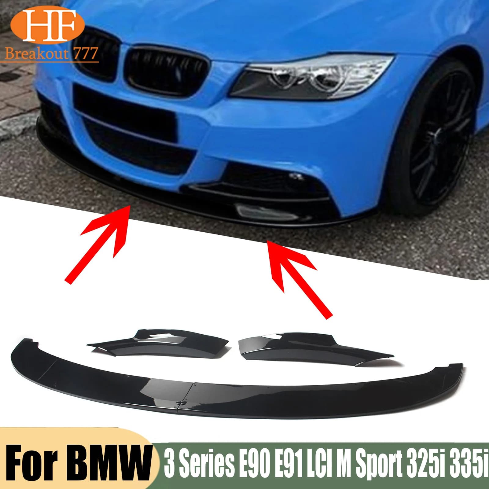For BMW 3 Series E90 E91 LCI M Sport 325i 335i 2009-2012 Front Bumper Spoiler Lip Splitter Kit