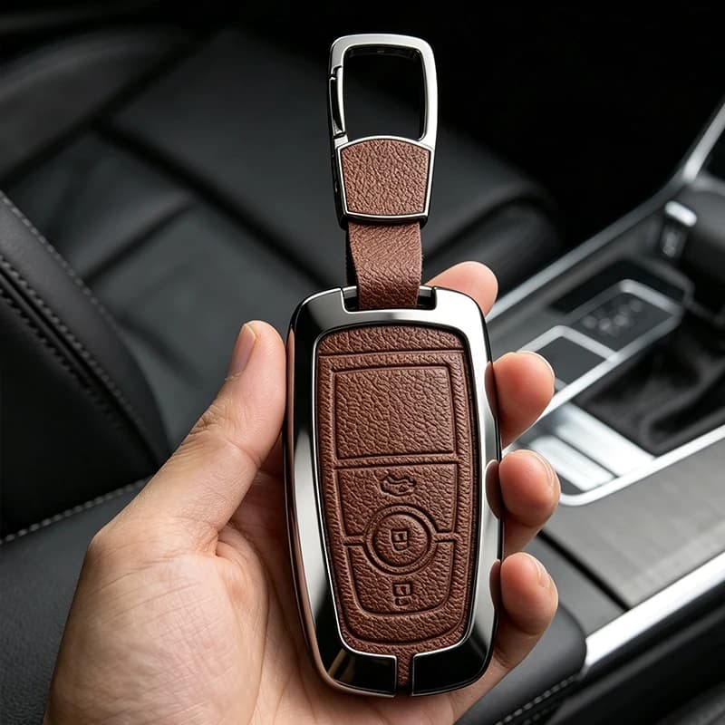 Zinc Alloy Leather Car Key Case Cover  For Ford Edge Fusion Mustang Explorer F150 F250 F350 Ecosport Auto Shell Accessorise
