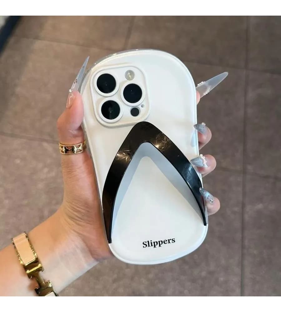 Funny Slippers Shaped Unique Design Glossy Phone Case  For Iphone 12 13 14 15 16 17 Trendy Street Style Cover